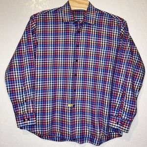 Alan Flusser Mens Long Sleeeve Button Up Shirt Multicolor Check Cotton Size XXL